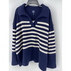 Gap‎ Sweater Womens Large Navy Striped Chunky Nautical Oversized Heavy Preppy